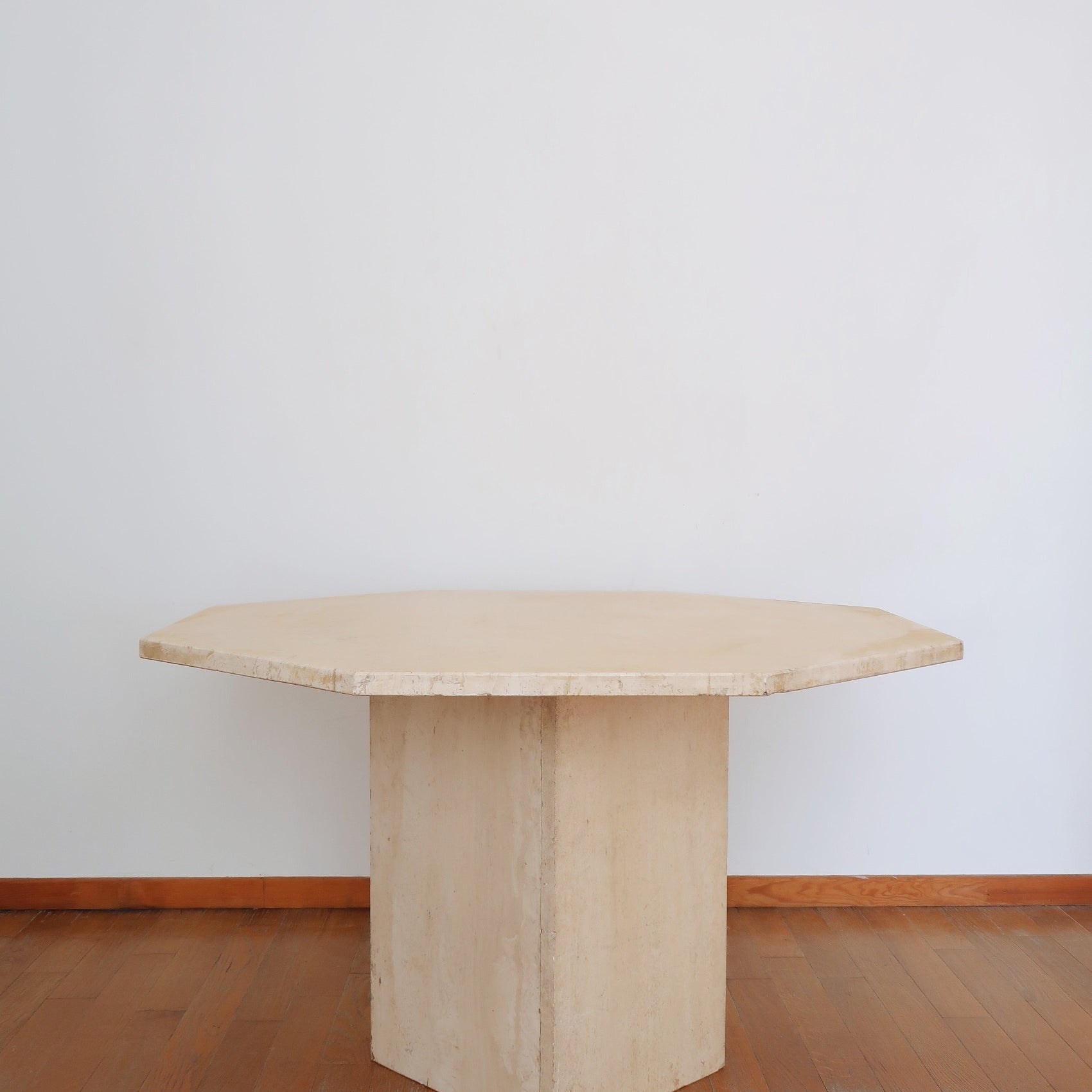 table à manger travertin marbre vintage années 70 ronde octogonale