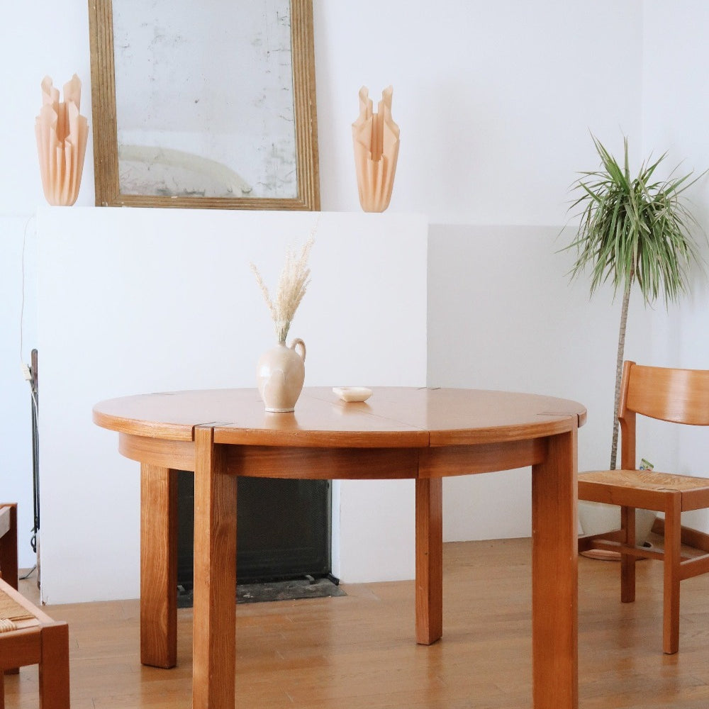 table ronde à manger rallonge extensible maison regain orme massif charlotte perriand pierre chapo vintage brutaliste bois roche bobois
